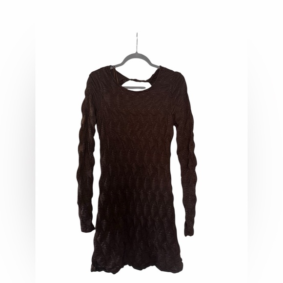 Free People Paulie Mini Dress Sz M Brown Open Back textured Long Sleeve NWT - Picture 8 of 11